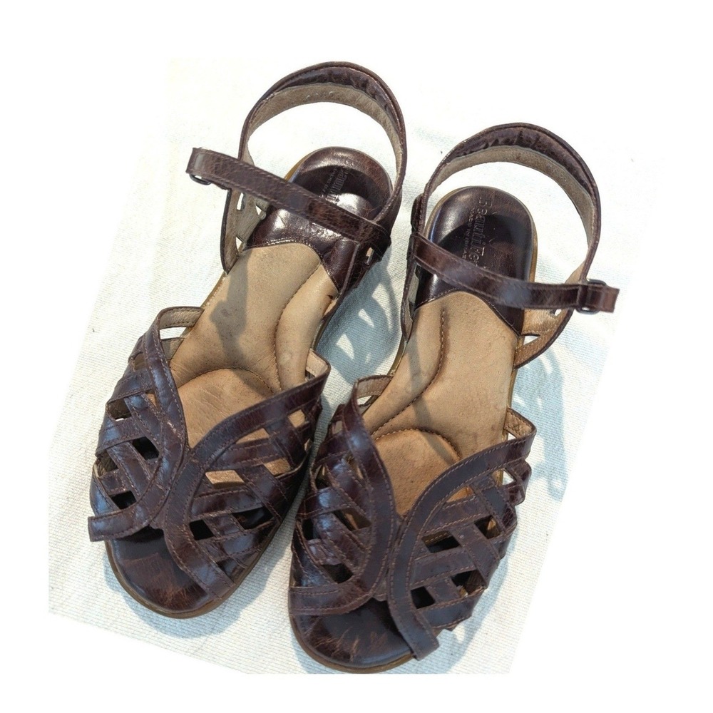 BeautiFeel Brown Leather Comfort Wedge Sandals Strappy Boho 7.5